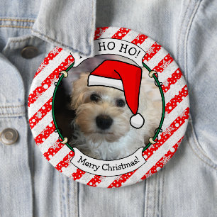 Custom Photo Christmas Santa Hat Pet HO HO HO Button
