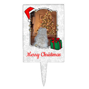 Custom Photo Christmas Santa Hat Pet HO HO HO Cake Topper