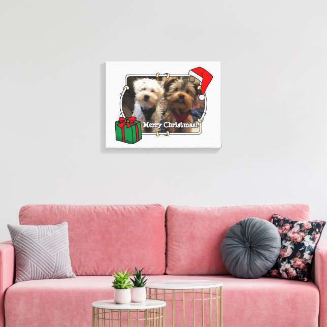 Custom Photo Christmas Santa Hat Pet HO HO HO Canvas Print (Insitu(LivingRoom))