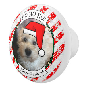 Custom Photo Christmas Santa Hat Pet HO HO HO Ceramic Knob