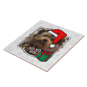 Custom Photo Christmas Santa Hat Pet HO HO HO Ceramic Tile