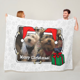 Custom Photo Christmas Santa Hat Pet HO HO HO Fleece Blanket