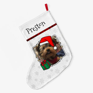 Custom Photo Christmas Santa Hat Pet HO HO HO Large Christmas Stocking