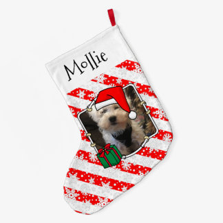 Custom Photo Christmas Santa Hat Pet HO HO HO Large Christmas Stocking