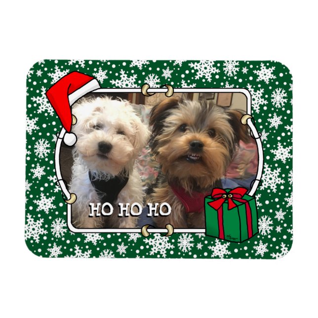 Custom Photo Christmas Santa Hat Pet HO HO HO Magnet (Horizontal)