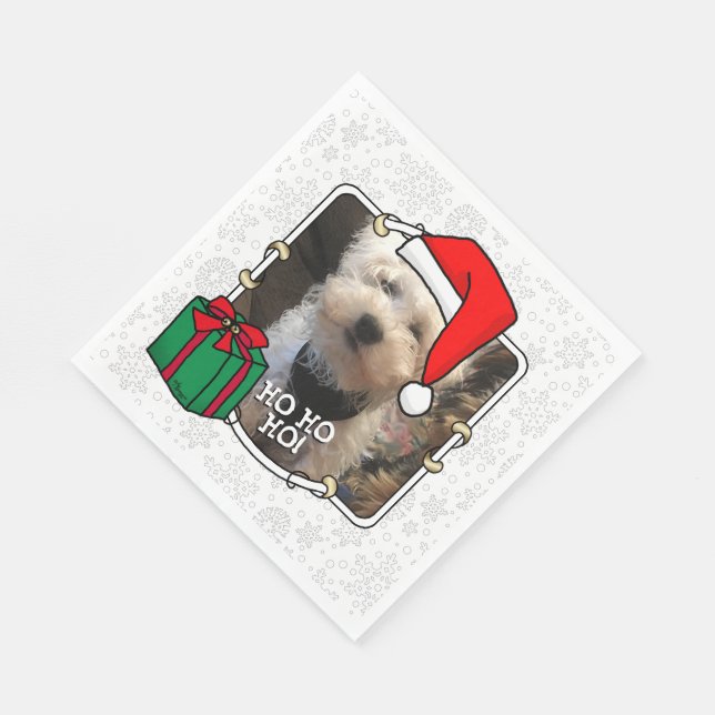 Custom Photo Christmas Santa Hat Pet HO HO HO Napkins (Corner)