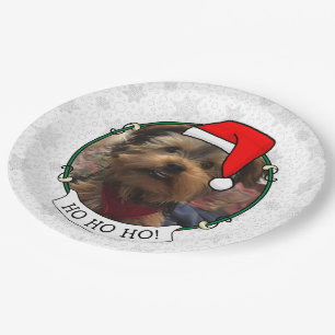 Custom Photo Christmas Santa Hat Pet HO HO HO Paper Plates