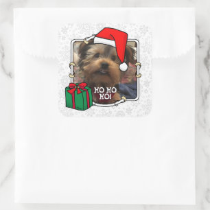 Custom Photo Christmas Santa Hat Pet HO HO HO Square Sticker