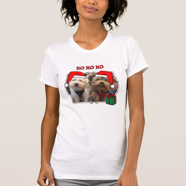 Custom Photo Christmas Santa Hat Pet HO HO HO T-Shirt (Front)