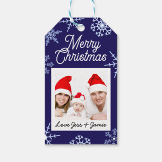 Custom Photo Christmas Snowflakes Personalise Blue Gift Tags