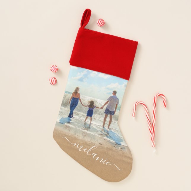 Custom Photo Christmas Stocking with Your Name (Front)