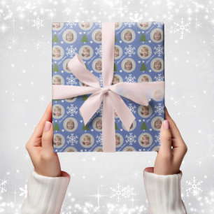 Custom Photo Christmas Tree and Snowflake Wrapping Paper