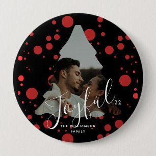 Custom Photo Christmas Tree black and red dots Button