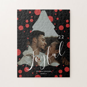 Custom Photo Christmas Tree black and red dots Jigsaw Puzzle