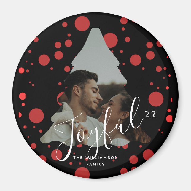 Custom Photo Christmas Tree black and red dots Magnet (Front)