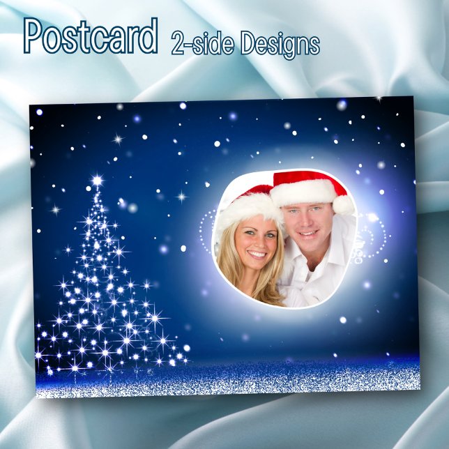 Custom Photo Christmas Tree Snow 2 Side Design Fun Holiday Postcard (Creator Uploaded)