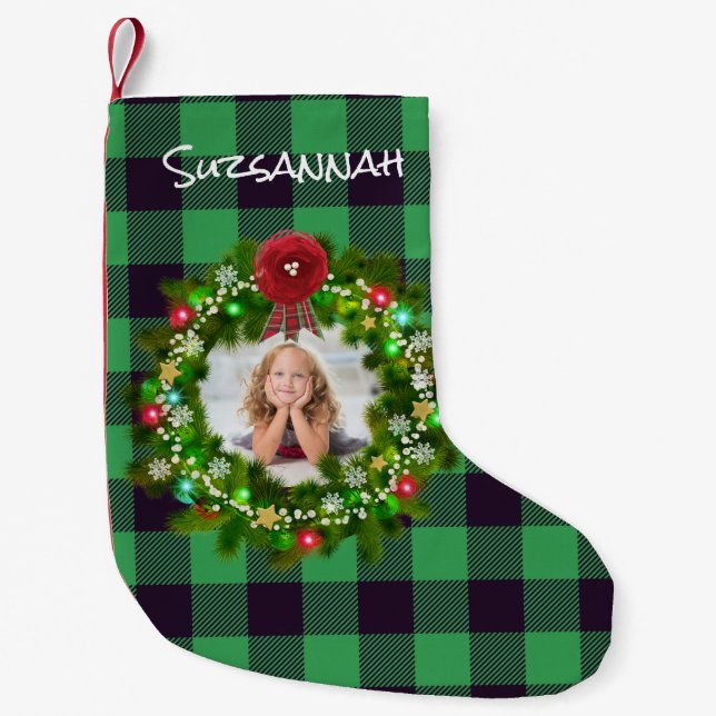 Custom Photo Christmas Wreath Template Name Small  Stocking (Front)