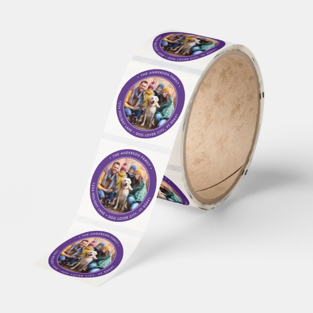Custom Photo Circle Return Address Classic Round Sticker (Roll)