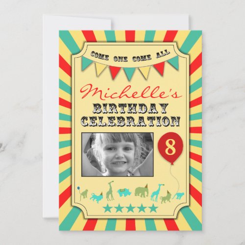 Custom Photo Circus Birthday Party Invitations