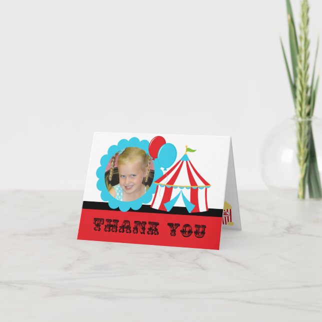 Custom Photo Circus Birthday Thank You Note Card (Front)