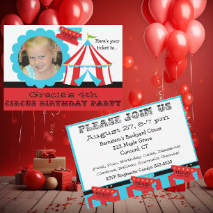 Custom Photo Circus Ticket Birthday 5x7 Invitation