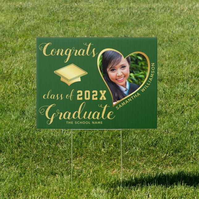 Custom Photo Class of 2025 Green Gold Graduation Sign (Insitu)