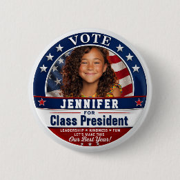 Custom Photo Class President Campaign Button