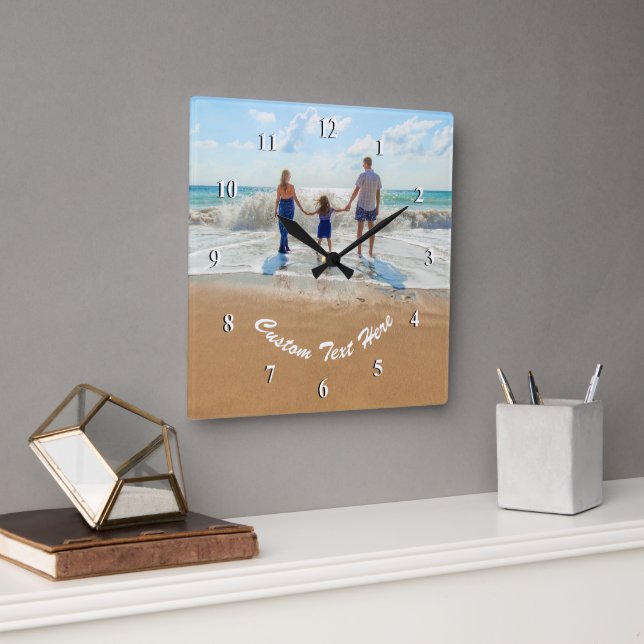 Custom Photo Clock Personalized Text (Office)
