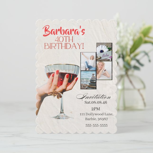 Custom Photo Cocktail  40th Birthday Invitation (Standing Front)