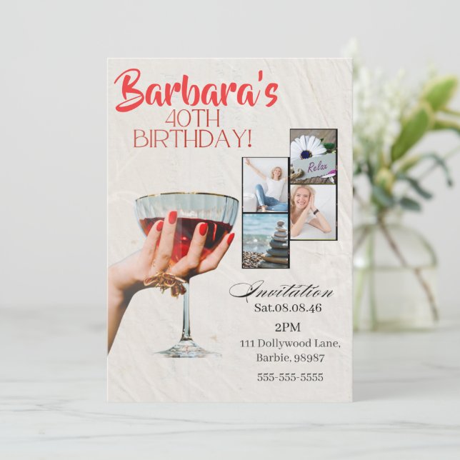Custom Photo Cocktail  40th Birthday Invitation (Standing Front)