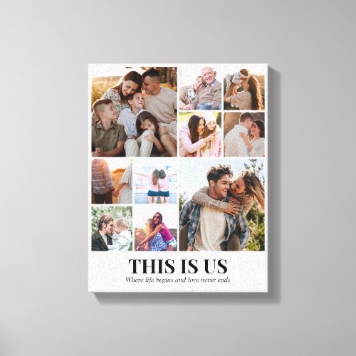Custom Photo Collage 10 Pictures Grid 11x14 White Canvas Print