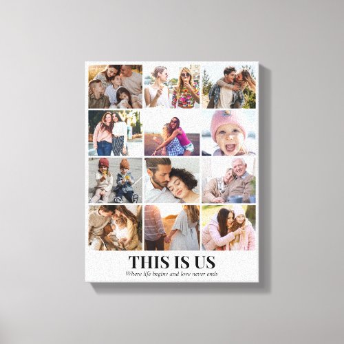 Custom Photo Collage 12 Pictures Grid 11x14 White Canvas Print