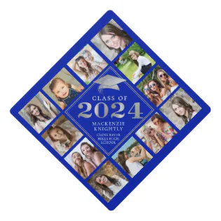 Custom Photo Collage 2024 Royal Blue Personalized Graduation Cap Topper
