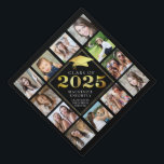 Custom Photo Collage 2025 Black Gold Personalized Graduation Cap Topper<br><div class="desc">Create a graduation photo collage keepsake graduation cap topper with 12 pictures, an elegant faux metallic gold foil CLASS OF 2025 and mortarboard and personalized with your graduate's name and school name against an editable black background you can change to a school color or favorite color. Commemorative keepsake gift for...</div>