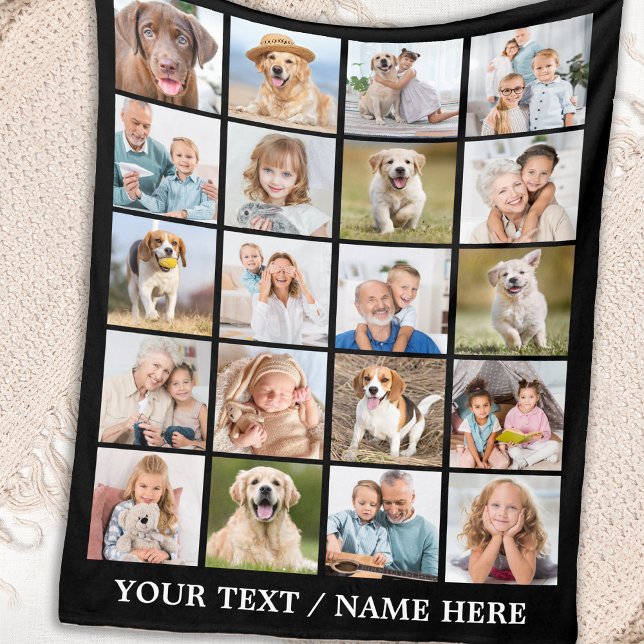 Custom Photo Collage 20 Picture Personalized Black Fleece Blanket (Creator Uploaded)