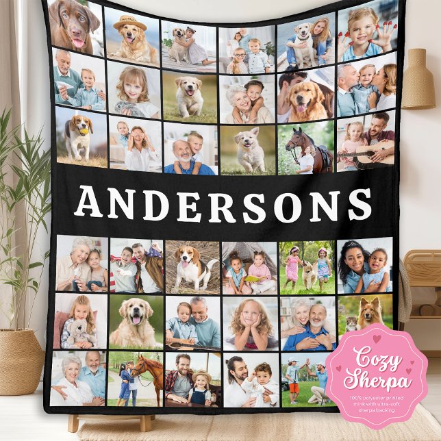 Custom Photo Collage 36 Personalized Modern Family Sherpa Blanket (Creator Uploaded)
