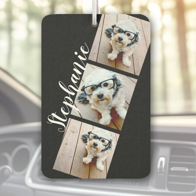Custom Photo Collage - 3 Photos Film Strip black Air Freshener (Custom Air Freshener with Photo Collage)