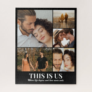 Custom Photo Collage 5 Pictures 8x10 16x20 Black Jigsaw Puzzle
