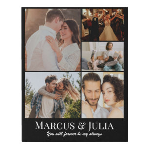 Custom Photo Collage 5 Pictures Grid 11x14 Black Faux Canvas Print
