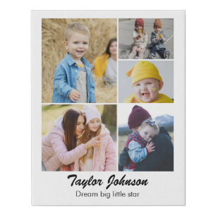 Custom Photo Collage 5 Pictures Grid 11x14 White Faux Canvas Print