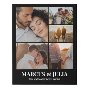 Custom Photo Collage 5 Pictures Grid 16x20 Black Faux Canvas Print