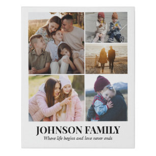 Custom Photo Collage 5 Pictures Grid 16x20 White Faux Canvas Print