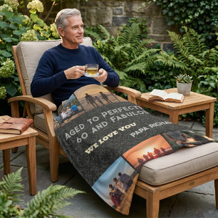 Custom Photo Collage 60th Birthday Gifts for Men Sherpa Blanket