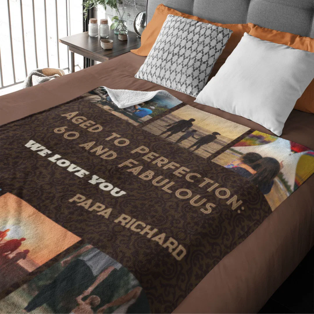 Custom Photo Collage 60th Birthday Gifts for Men Sherpa Blanket (60th Birthday Gifts for Men)