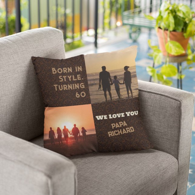 Custom Photo Collage 60th Birthday Gifts for Men Throw Pillow (60th Birthday Gifts for Men)