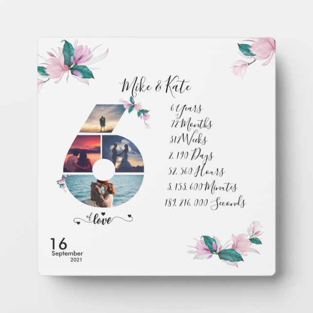 Custom Photo Collage 6th Anniversary for BF & Gf Plaque (Front)