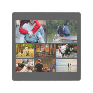 Custom photo collage 8 photo gray metal print