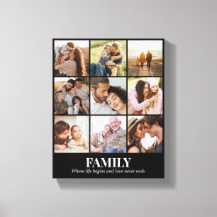 Custom Photo Collage 9 Pictures 8x10 16x20 Black Canvas Print