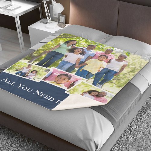 Custom Photo Collage All You Need is Love Blue Sherpa Blanket