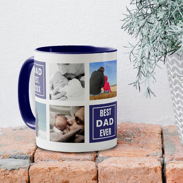 Custom Photo Collage and Dad Text Squares Two-Tone Coffee Mug (Creator Uploaded)
